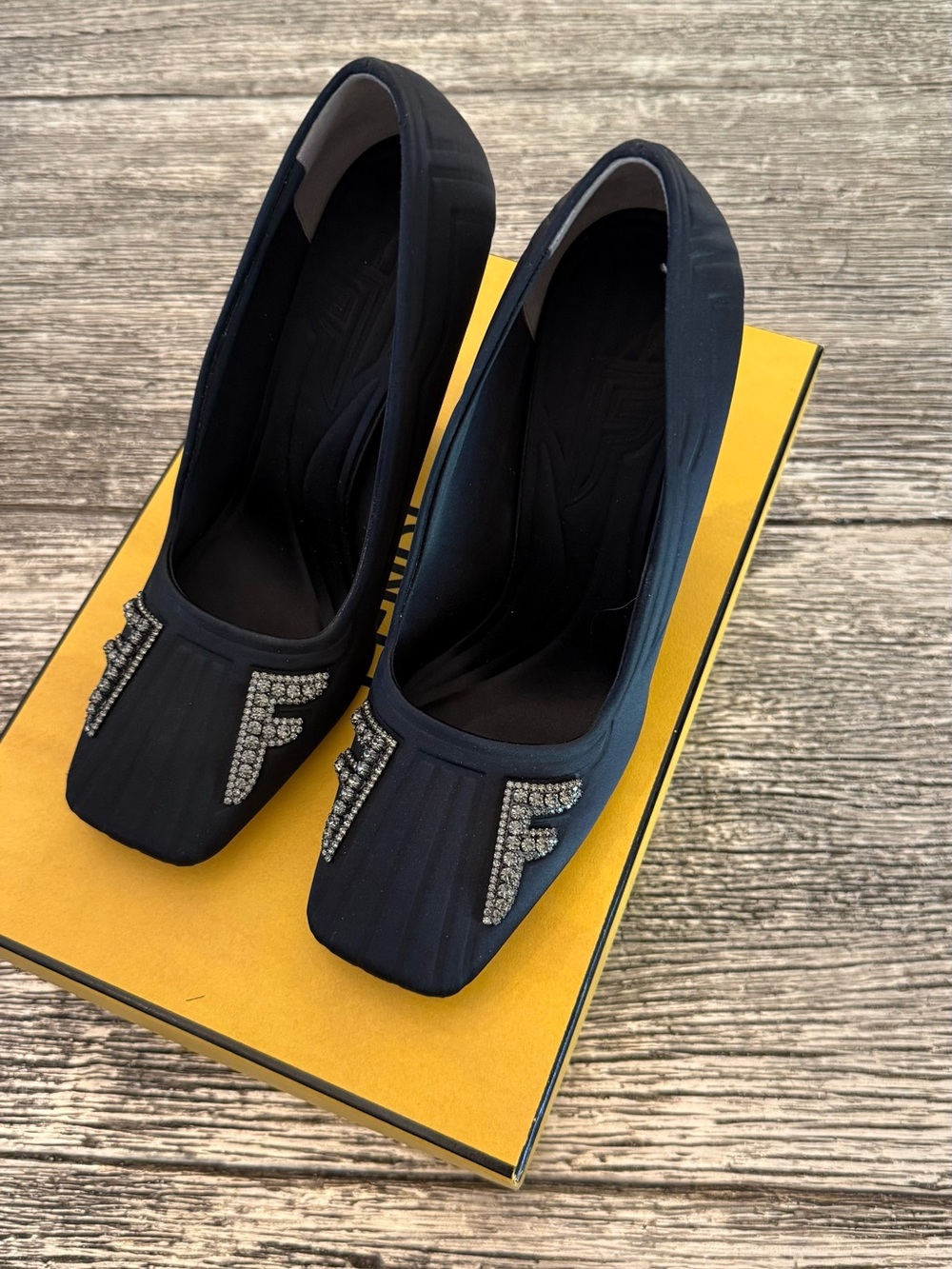 Fendi Black Embellished Square-Toe Women's Flats